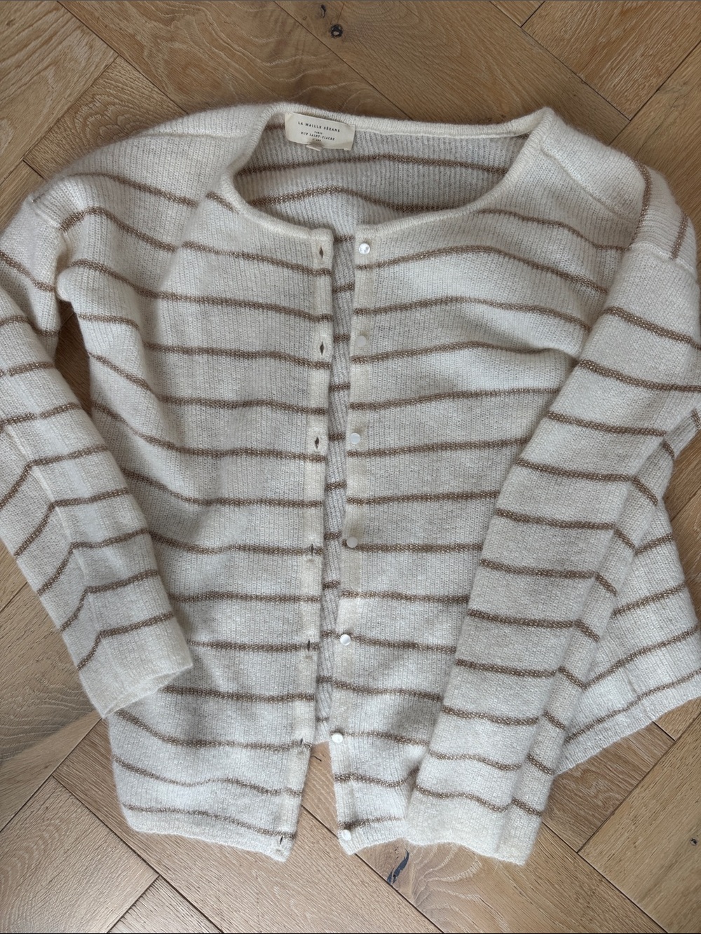 Sezane Cream & Taupe Striped Button-Front Cardigan